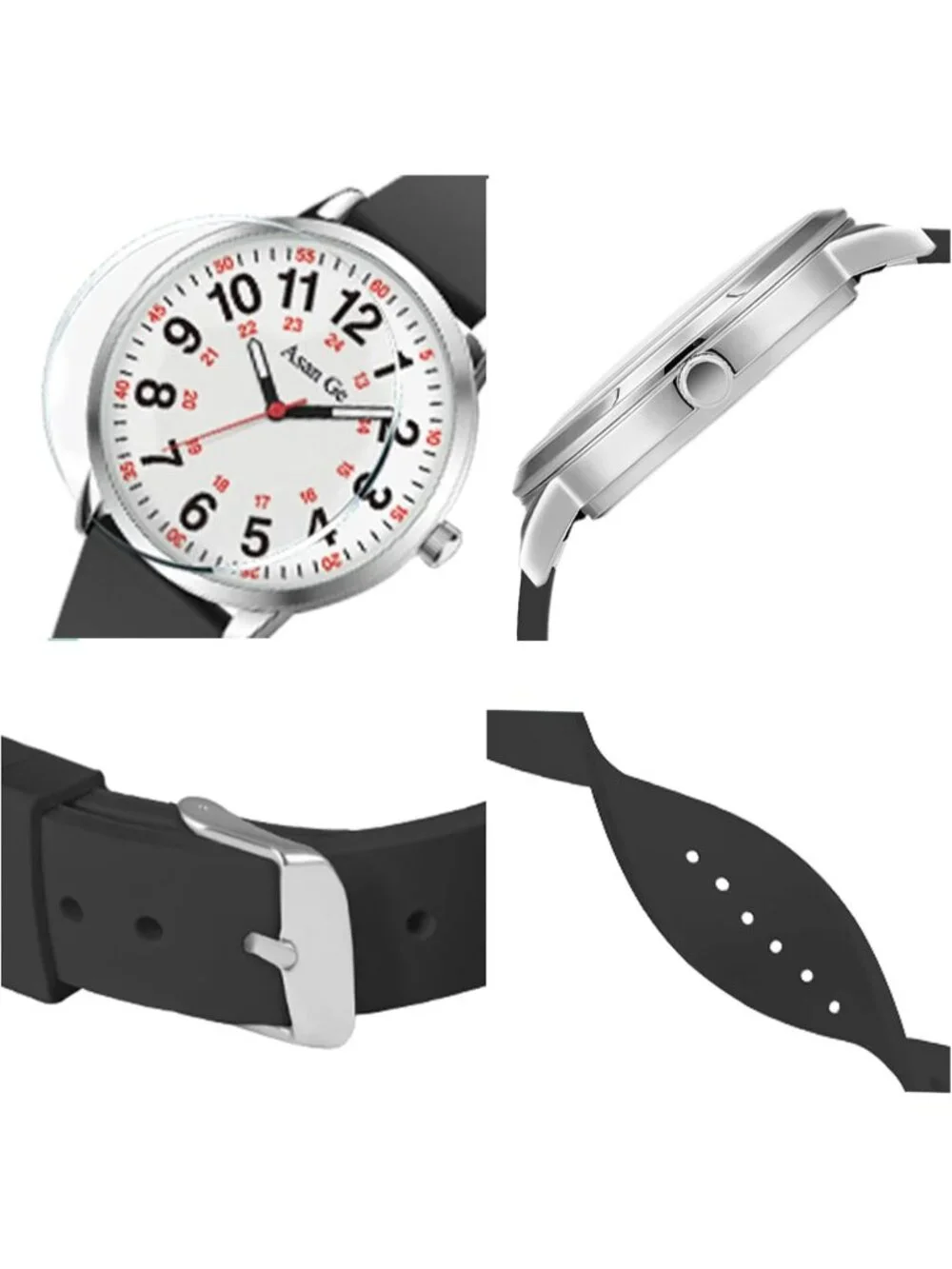Women's Black White Silicone Strap Minimalist Waterproof Analog Fashion Watch